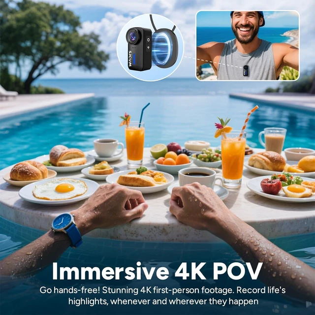 Alt view image 7 of 7 - C110 Small 4K Wearable Body Camera with 64GB Card,3H Battery,EIS Stabilization,30M Waterproof POV Camera for Sports,Biking & Helmet Mounting,Hands-Free Recording Underwater Action Camera