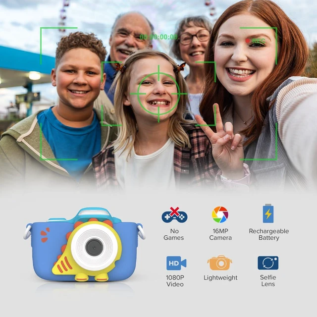 Alt view image 2 of 7 - Kids Digital Camera with 16MP Photos, Selfie Lens and LED Flash Macro lens, Camera 3, MicroSD card included, travel photos, toy camera, birthday gift for boys and girls ages 3-12