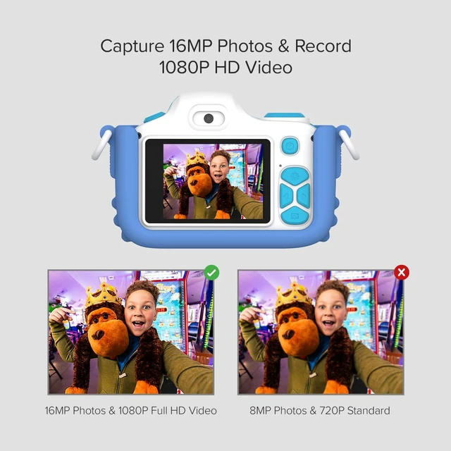 Alt view image 4 of 7 - Kids Digital Camera with 16MP Photos, Selfie Lens and LED Flash Macro lens, Camera 3, MicroSD card included, travel photos, toy camera, birthday gift for boys and girls ages 3-12