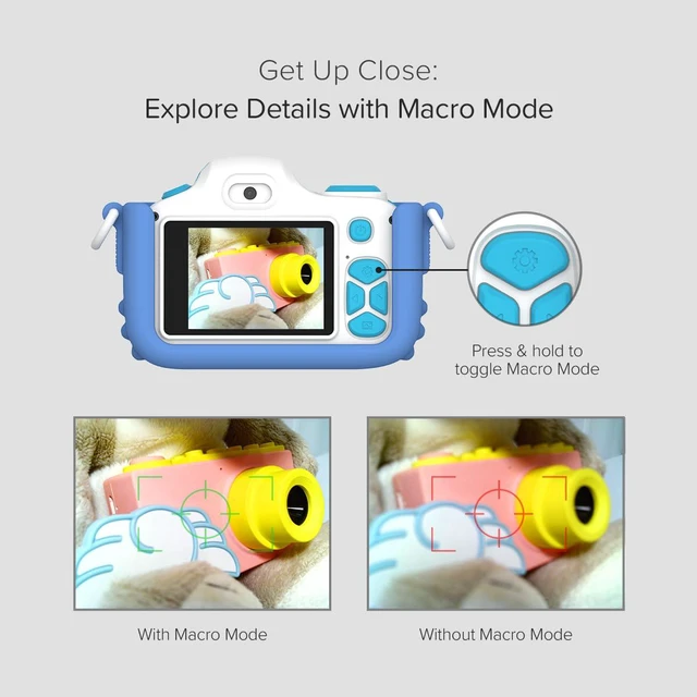 Alt view image 5 of 7 - Kids Digital Camera with 16MP Photos, Selfie Lens and LED Flash Macro lens, Camera 3, MicroSD card included, travel photos, toy camera, birthday gift for boys and girls ages 3-12