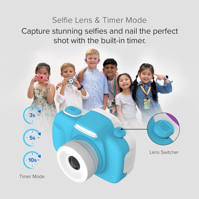 Alt view image 7 of 7 - Kids Digital Camera with 16MP Photos, Selfie Lens and LED Flash Macro lens, Camera 3, MicroSD card included, travel photos, toy camera, birthday gift for boys and girls ages 3-12