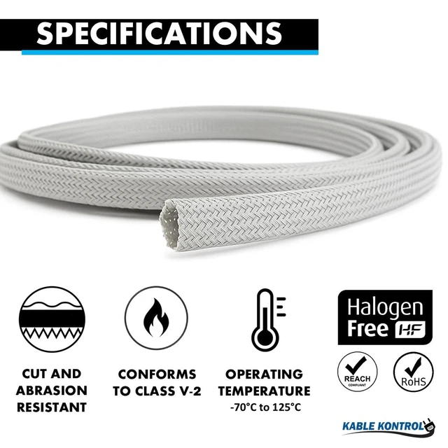Alt view image 2 of 7 - 25 Ft - 1.25" Inch Braided Cable Sleeve - Self Closing Split Wire Wrap Cord Hider Organizer Wire Loom Tubing Cover for Automotive, Industrial Cable Management - Platinum Gray