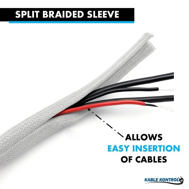 Alt view image 3 of 7 - 25 Ft - 1.25" Inch Braided Cable Sleeve - Self Closing Split Wire Wrap Cord Hider Organizer Wire Loom Tubing Cover for Automotive, Industrial Cable Management - Platinum Gray