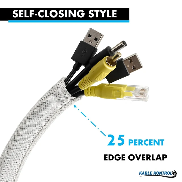 Alt view image 5 of 7 - 25 Ft - 1.25" Inch Braided Cable Sleeve - Self Closing Split Wire Wrap Cord Hider Organizer Wire Loom Tubing Cover for Automotive, Industrial Cable Management - Platinum Gray