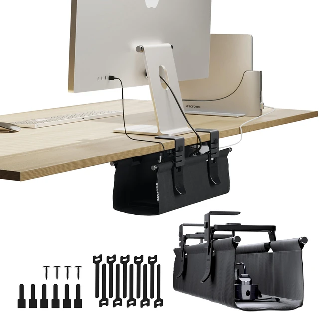 Main image of Original Under Desk Cable Management Tray, Black, 14.1" No Drill, Premium Fabric, Clamp/Screw Mount Cord Organizer, Supports Up to 66lbs
