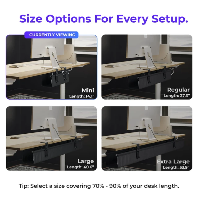 Alt view image 4 of 7 - Original Under Desk Cable Management Tray, Black, 14.1" No Drill, Premium Fabric, Clamp/Screw Mount Cord Organizer, Supports Up to 66lbs