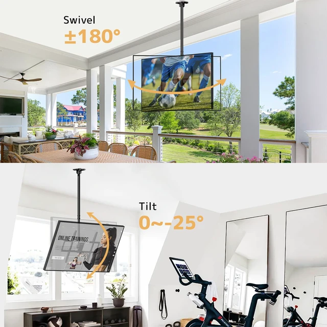 Alt view image 4 of 7 - Ceiling TV Mount, Adjustable Hanging Ceiling TV Bracket Fits Max 100 inch Pole Ceiling Mount Supports up to 176lbs, Fits LCD LED OLED 4K TVs, Max VESA 800x600mm, Black