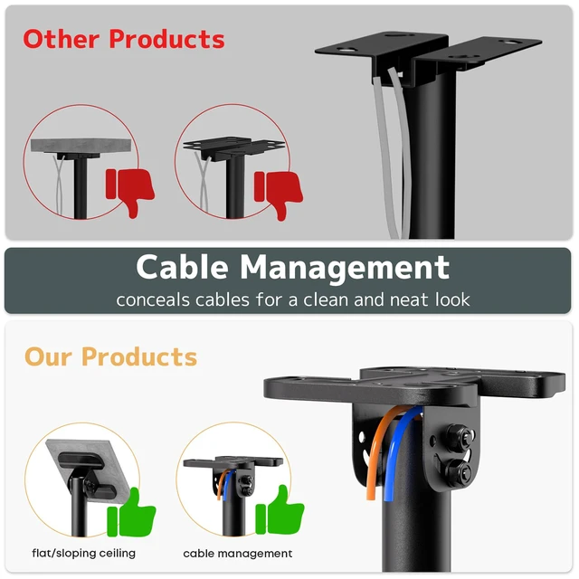 Alt view image 5 of 7 - Ceiling TV Mount, Adjustable Hanging Ceiling TV Bracket Fits Max 100 inch Pole Ceiling Mount Supports up to 176lbs, Fits LCD LED OLED 4K TVs, Max VESA 800x600mm, Black