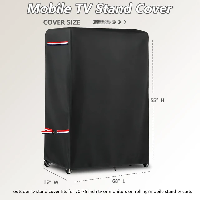 Alt view image 2 of 7 - 70-75 Inch Waterproof Outdoor TV Trolley Cover,Courtyard TV Cover With Zipper 600D Heavy Duty Weatherproof UV Protection Design,Outdoor TV Stand Covers for rolling/mobile stand68"Lx15"Wx55"H