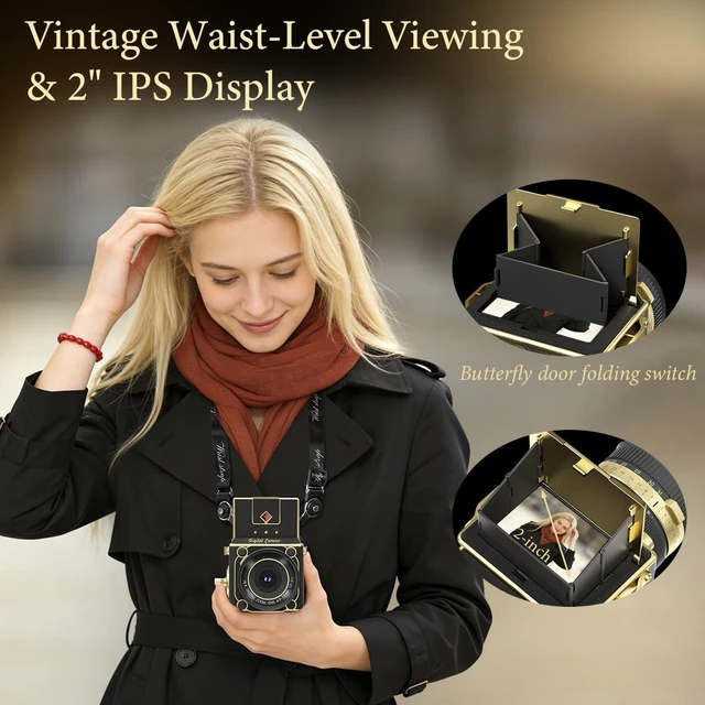 Alt view image 3 of 7 - Vintage Digital Camera, 2.7K Retro Point and Shoot Camera for Beginners | 56MP Vintage Camera, 2" IPS HD Waist-Level Screen, Autofocus Retro Cameras, 16X Zoom Compact Camara for Teens