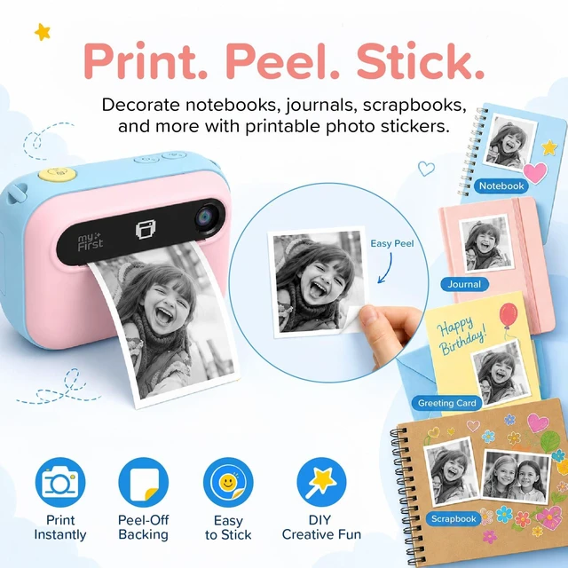 Alt view image 3 of 7 - Kids Instant Print Camera, 16MP Camera, 9 Rolls Paper, Travel Case 7S inkless thermal printing, insta 20 bundle, selfie lens, toy camera, school travel play, birthday gift for girls ages 4-12