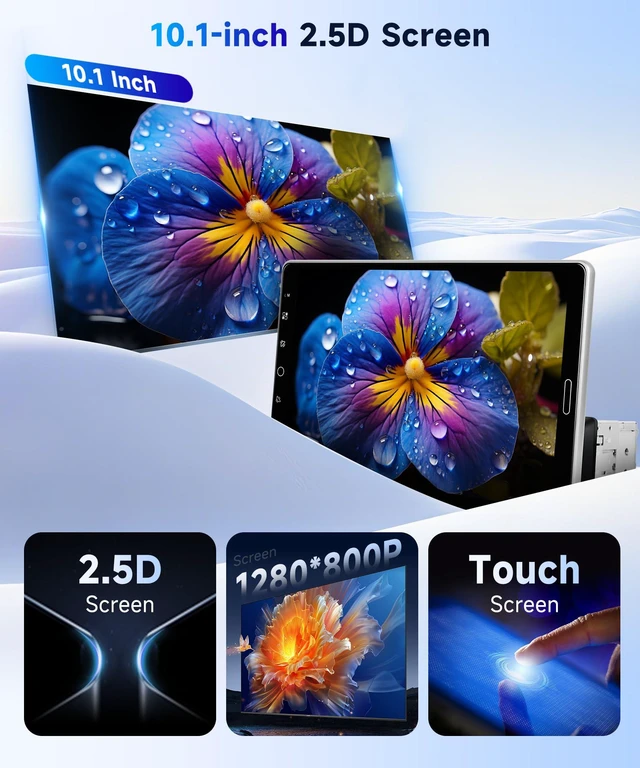 Alt view image 2 of 7 - 2026 Upgraded 10.1" Rotatable Touch Screen Single Din Car Stereo Wireless CarPlay & Android Auto AM FM Bluetooth 5.2 16-Band EQ Backup Camera SWC/USB/TF/Mirror Link