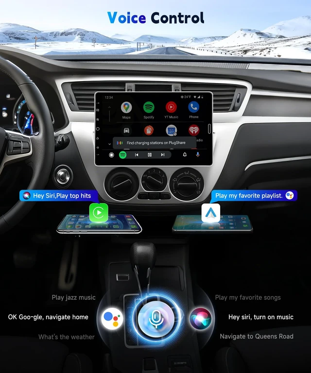 Alt view image 4 of 7 - 2026 Upgraded 10.1" Rotatable Touch Screen Single Din Car Stereo Wireless CarPlay & Android Auto AM FM Bluetooth 5.2 16-Band EQ Backup Camera SWC/USB/TF/Mirror Link