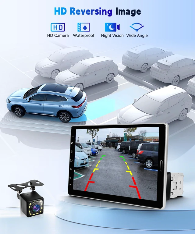Alt view image 5 of 7 - 2026 Upgraded 10.1" Rotatable Touch Screen Single Din Car Stereo Wireless CarPlay & Android Auto AM FM Bluetooth 5.2 16-Band EQ Backup Camera SWC/USB/TF/Mirror Link