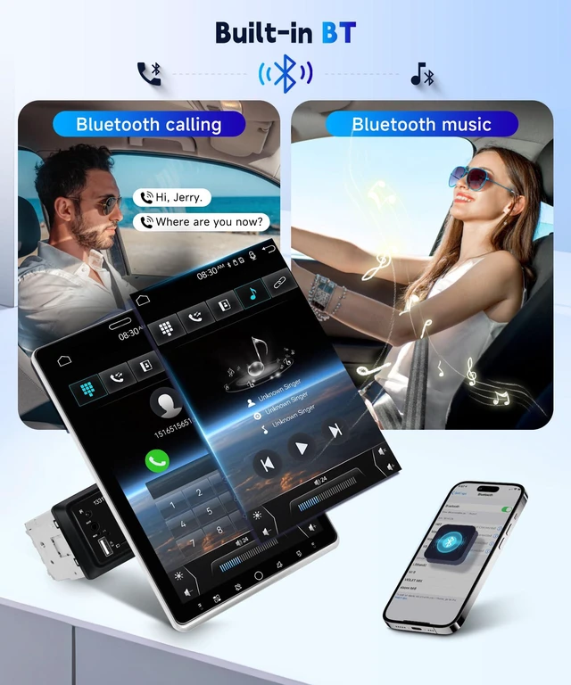 Alt view image 6 of 7 - 2026 Upgraded 10.1" Rotatable Touch Screen Single Din Car Stereo Wireless CarPlay & Android Auto AM FM Bluetooth 5.2 16-Band EQ Backup Camera SWC/USB/TF/Mirror Link