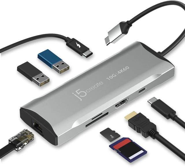 Main image of Laptop Docking Station, 9-in-1, 4K60Hz HDMI, USB-C 10Gbps 2 USB-A 10Gbps, 100W PD with USB-C 5Gbps, Ethernet, SD 4.0 Card Reader, for MacBook, XPS, Surface Pro (JCD393)