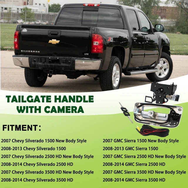 Alt view image 6 of 7 - Backup Camera Tailgate Handle Rear View Camera Liftgate Latch Handle with Key Lock Cylinder Compatible with 2007-2014 Chevrolet Chevy Silverado GMC Sierra 1500 2500 3500