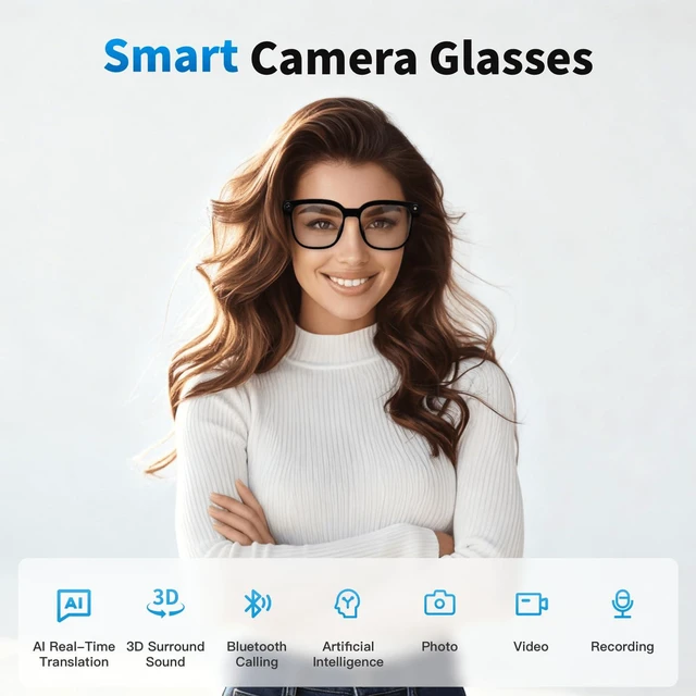 Alt view image 2 of 7 - 32GB AI Smart Glasses 4K HD Camera, 290mAh Battery, 8MP Anti-Shake Camera Glasses, Support Video Recording, Real-time Translation/GPT Lens Recognition, Photochromic Lens