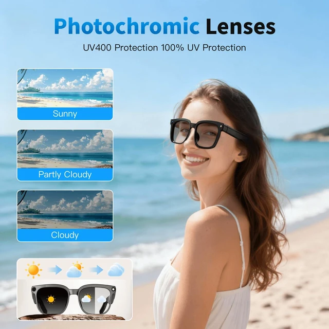 Alt view image 4 of 7 - 32GB AI Smart Glasses 4K HD Camera, 290mAh Battery, 8MP Anti-Shake Camera Glasses, Support Video Recording, Real-time Translation/GPT Lens Recognition, Photochromic Lens