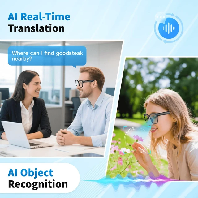 Alt view image 5 of 7 - 32GB AI Smart Glasses 4K HD Camera, 290mAh Battery, 8MP Anti-Shake Camera Glasses, Support Video Recording, Real-time Translation/GPT Lens Recognition, Photochromic Lens