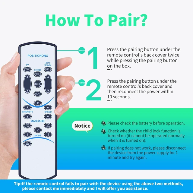 Alt view image 2 of 7 - Replacement Remote for Naomi Home Idealbase 89607/85307/96807 Bed Easy pairing,Responsive control,for 85587W/77793/77705/77794