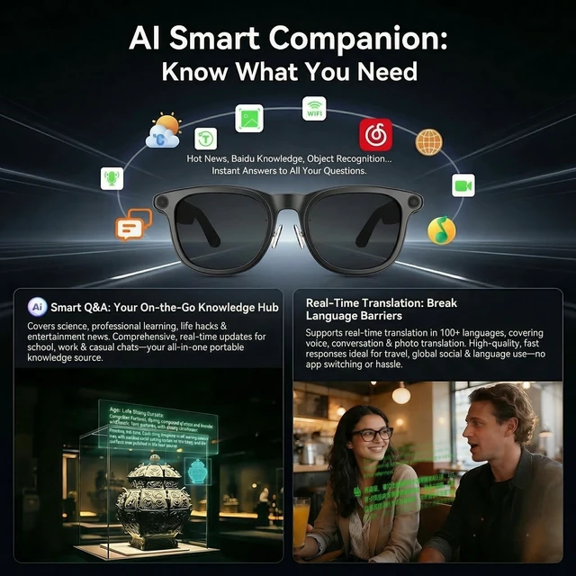 Alt view image 2 of 7 - Smart Glasses with AI Voice Assistant & 8MP Camera Hands-Free Video Recording, Open-Ear Audio, Real-Time Translation, IP54 Sports Sunglasses