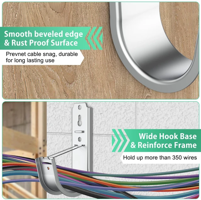 Alt view image 7 of 7 - 100 Pack 2 Inch Cable Support J Hook Wall Mount J Hook with Retainer Clip, Galvanized Steel for Cable Management & Organization Solution