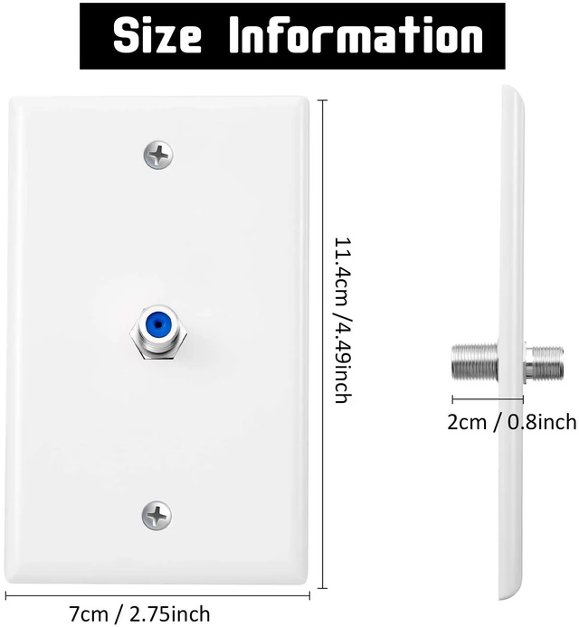 Alt view image 4 of 7 - 50 Pcs 1 Port TV Cable Wall Plate with F Connector, Blue Single Gang Covers for Rg6 Coaxial Cable, F Type Connector, Wall Mount Video Jack Outlets, Home Theater Management