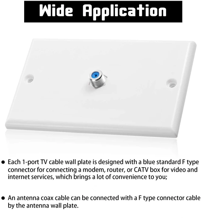 Alt view image 3 of 7 - 50 Pcs 1 Port TV Cable Wall Plate with F Connector, Blue Single Gang Covers for Rg6 Coaxial Cable, F Type Connector, Wall Mount Video Jack Outlets, Home Theater Management