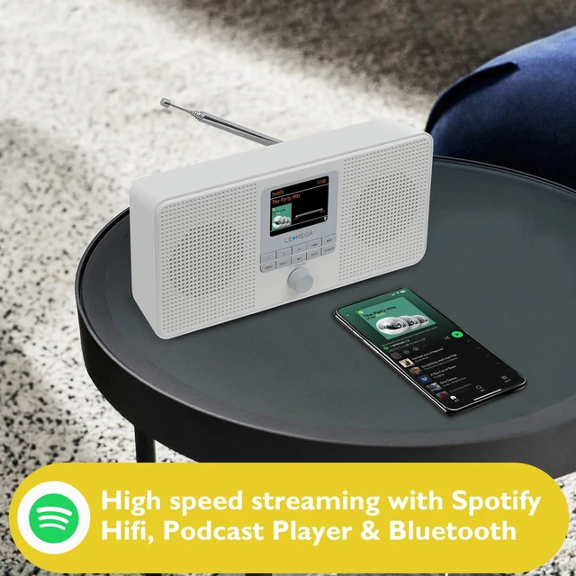 Alt view image 2 of 7 - IR4S Internet Radio, Podcasts, Spotify, Bluetooth, FM, Stone Grey 40 presets, alarm clock, full colour display, mains or AA battery, headphone jack, snooze, sleep timer, true 2.0 stereo