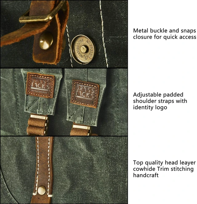 Alt view image 3 of 6 - Heavy-Duty Waxed Canvas Rucksack Backpack Vintage Waxed Canvas Backpack with Leather Trim, Fits Laptop and Essentials for Travel and Daily Carry