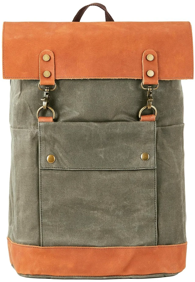 Main image of Vintage Waterproof Waxed Canvas Leather Backpack for Men Women 15.6" laptop Travel Rucksack