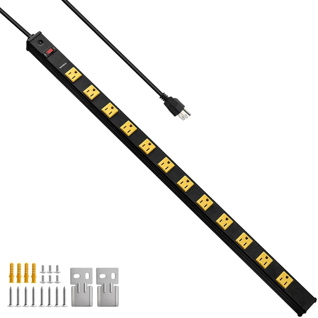 Main image of 2-Pack 12 Outlet Metal Power Strip, 1020J Surge, ETL Listed All-Metal Housing, 15ft 14AWG Cord, Straight Plug, Wall Mountable, Industrial Heavy Duty, Workshop, Garage