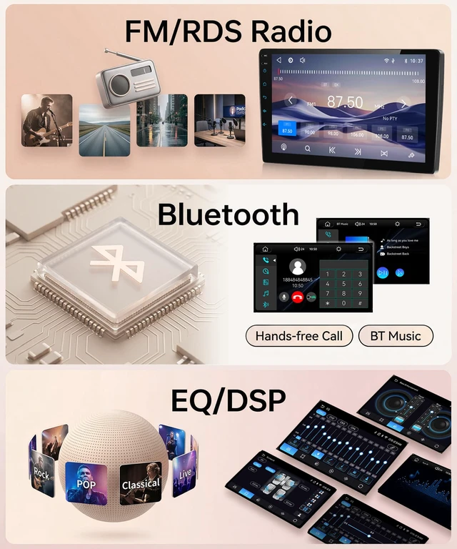 Alt view image 4 of 6 - Single Din Car Radio Stereo, 1 Din 9 Inch Touchscreen Radio Wireless CarPlay Android Auto, Bluetooth DSP FM/RDS, SWC, Vi-Link, Backup Camera, Support You-Tube Online Video