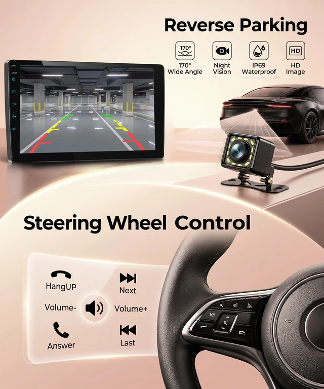 Alt view image 5 of 6 - Single Din Car Radio Stereo, 1 Din 9 Inch Touchscreen Radio Wireless CarPlay Android Auto, Bluetooth DSP FM/RDS, SWC, Vi-Link, Backup Camera, Support You-Tube Online Video