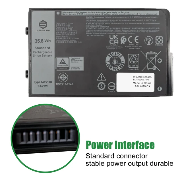 Alt view image 3 of 6 - 6WVHD 451-BDDY Laptop Battery Replacement for Dell Latitude 7230 Rugged Extreme Tablet T06H T06H001 Pro Rugged 12 Tablet RA02260 Series FNW8F 0VDDJY VDDJY 0JM6CX JM6CX 7.6V 35.6Wh 4457mAh