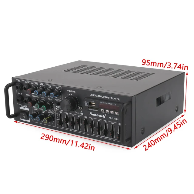 Alt view image 5 of 7 - 2000W Stereo Audio Amplifier for Home Theater, Car Audio, Karaoke, Party, Outdoor Camping with Multiple Input Modes EQ Mixer, Mic Input, Remote Control, 2.0 Channel