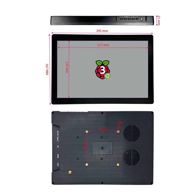 Alt view image 4 of 5 - 10.1 Inch IPS LED Mini Monitor,Small HDMI LCD Screen,Mini Portable Monitor HDMI, DisplayPort,USB-C Monitor for Raspberry Pi,Mini TV Box,PC,Surveillance,Jetson Nano