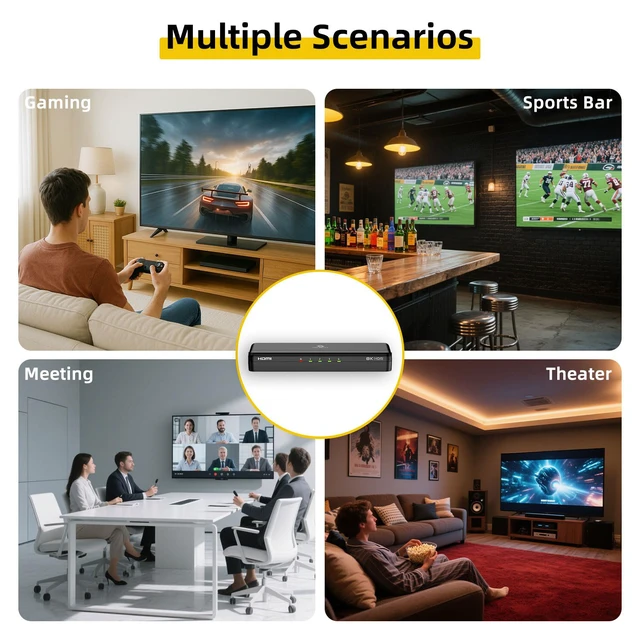 Alt view image 7 of 7 - 8K HDMI Splitter 1 in 4 Out (Mirror Only) HDMI 2.1 8K@60Hz, 4K@240Hz DSC, 4K@120Hz, Auto Downscaling, 48Gbps, HDCP 2.3, Duplicate Screens for Multiple Monitors, TV, PS5, Xbox