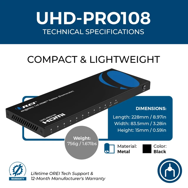 Alt view image 5 of 7 - 4K 1 in 8 Out HDMI Splitter - 8-bit, HDMI 2.0, HDCP 2.2, 18 Gbps 4:4:4, 4K @ 60Hz HDMI Duplicator/Distributor. Supports Advanced EDID Management