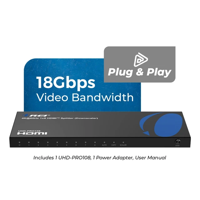 Alt view image 7 of 7 - 4K 1 in 8 Out HDMI Splitter - 8-bit, HDMI 2.0, HDCP 2.2, 18 Gbps 4:4:4, 4K @ 60Hz HDMI Duplicator/Distributor. Supports Advanced EDID Management