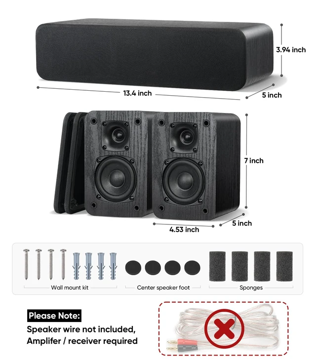 Alt view image 7 of 7 - 3.0 Home Theater System, Surround Sound Speakers with Horn Tweeter Crystal Clear Dialogue, 150W Peak Power, For Home Audio/RV, Amplifier Required, Cable Not Included, Passive