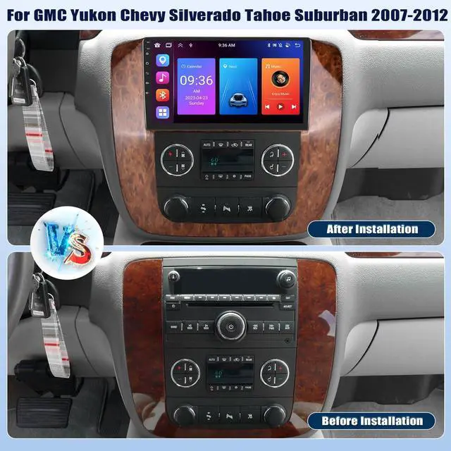 Alt view image 2 of 6 - 8 Core Car Radio Stereo for GMC Yukon Chevy Silverado Tahoe Suburban 2007-2013,4G+64G Android 15 Wireless Carplay Android Auto,9 Inch Touchscreen Car Radio with GPS WiFi Bluetooth FM/RDS SWC Dual USB