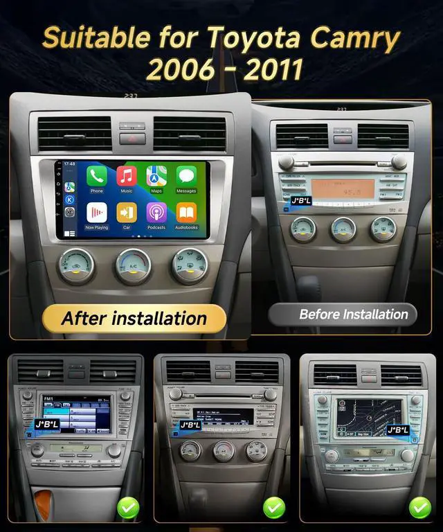 Alt view image 2 of 6 - Android Car Radio for Toyota Camry 2006 2007 2008 2009 2010 2011 Stereo Wireless CarPlay Android Auto, 9" Touch Screen for Camry GPS 5G WiFi FM RDS HiFi Mirrorlink Camera SWC (Fit J.B.L)