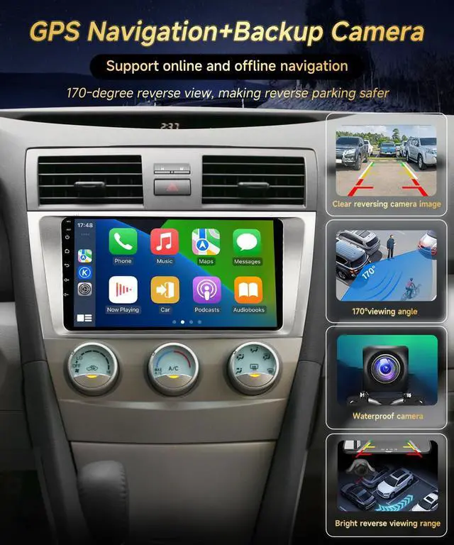 Alt view image 4 of 6 - Android Car Radio for Toyota Camry 2006 2007 2008 2009 2010 2011 Stereo Wireless CarPlay Android Auto, 9" Touch Screen for Camry GPS 5G WiFi FM RDS HiFi Mirrorlink Camera SWC (Fit J.B.L)