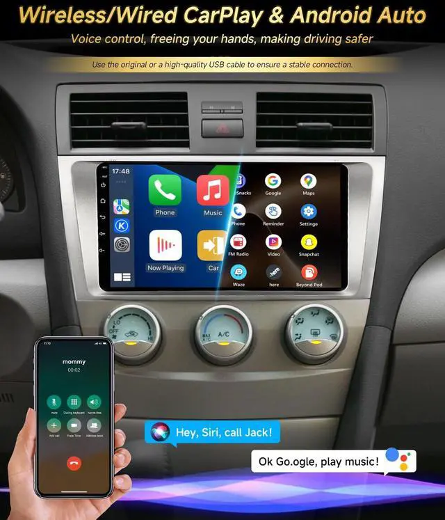 Alt view image 5 of 6 - Android Car Radio for Toyota Camry 2006 2007 2008 2009 2010 2011 Stereo Wireless CarPlay Android Auto, 9" Touch Screen for Camry GPS 5G WiFi FM RDS HiFi Mirrorlink Camera SWC (Fit J.B.L)