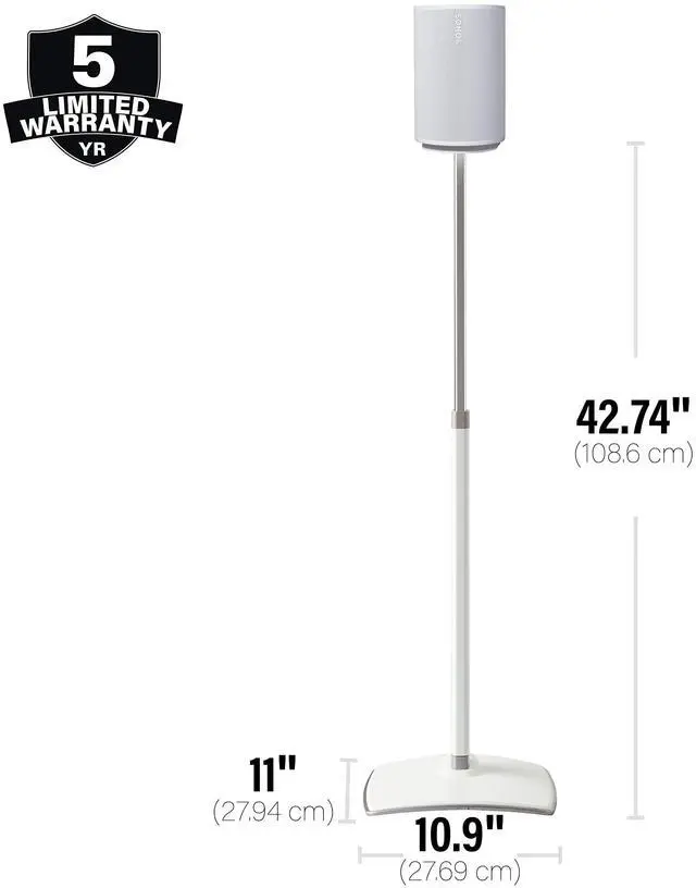 Alt view image 5 of 6 - Height-Adjustable Speaker Stand for Sonos Era 100 (White) - WSSE1A1-W2