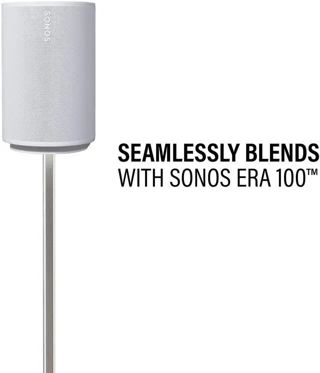 Alt view image 4 of 6 - Speaker Stand for Sonos Era 100 Speakers - Height Adjustable Single Stand w/Easy 3 Step Install - Includes Rubber Feet & Carpet Spikes - White