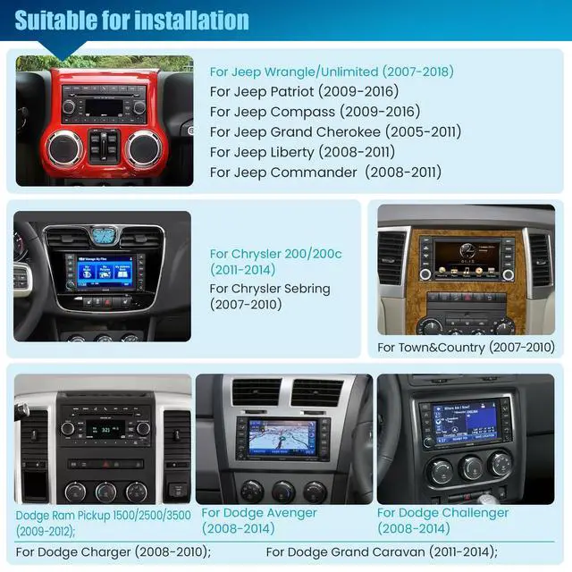 Alt view image 2 of 6 - 4GB RAM + 64GB ROM Android Car Radio for Dodge Ram 1500/2500/3500 2009-2012, for Jeep Wrangler JK 2007-2018, 10.2" Touchscreen with Wireless Carplay & Android Auto & Bluetooth