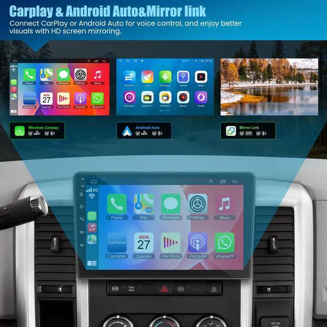 Alt view image 3 of 6 - 4GB RAM + 64GB ROM Android Car Radio for Dodge Ram 1500/2500/3500 2009-2012, for Jeep Wrangler JK 2007-2018, 10.2" Touchscreen with Wireless Carplay & Android Auto & Bluetooth